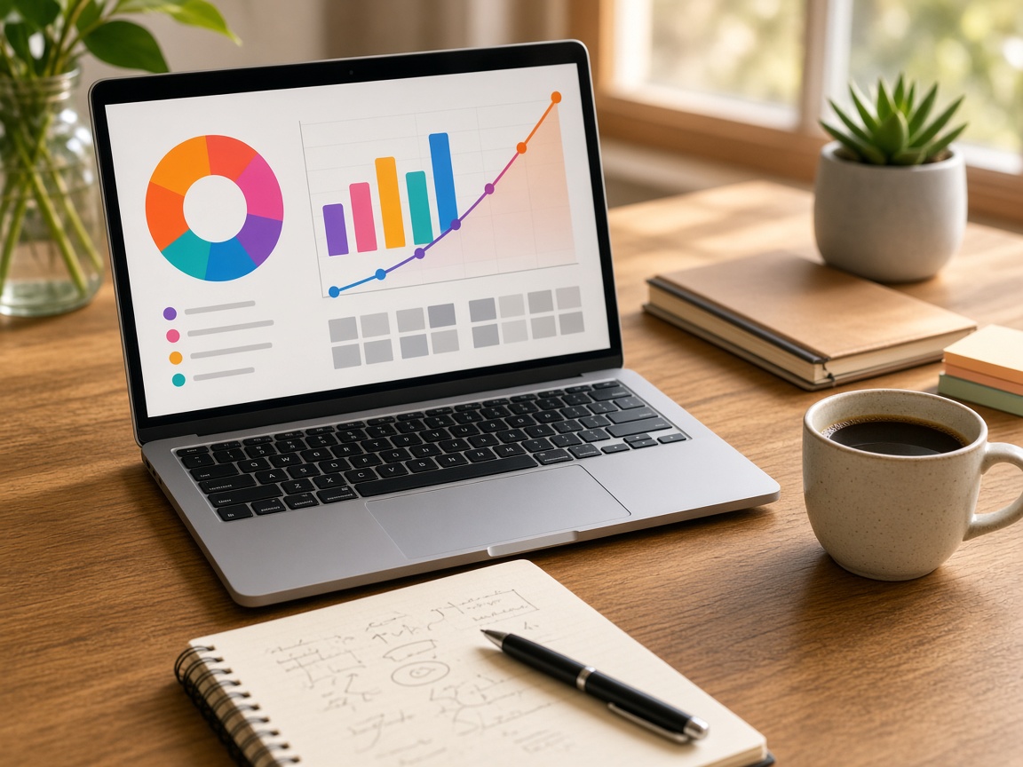 Laptop with an abstract campaign chart