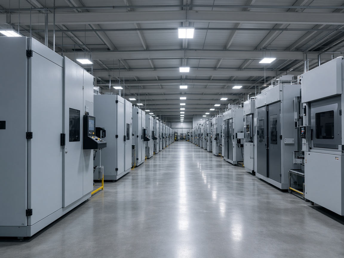 Clean factory aisle between machinery