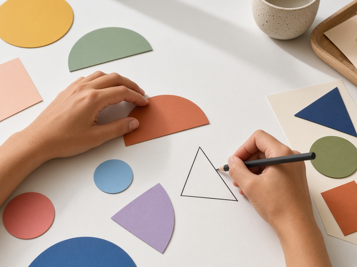 Hands sketching an original geometric mark