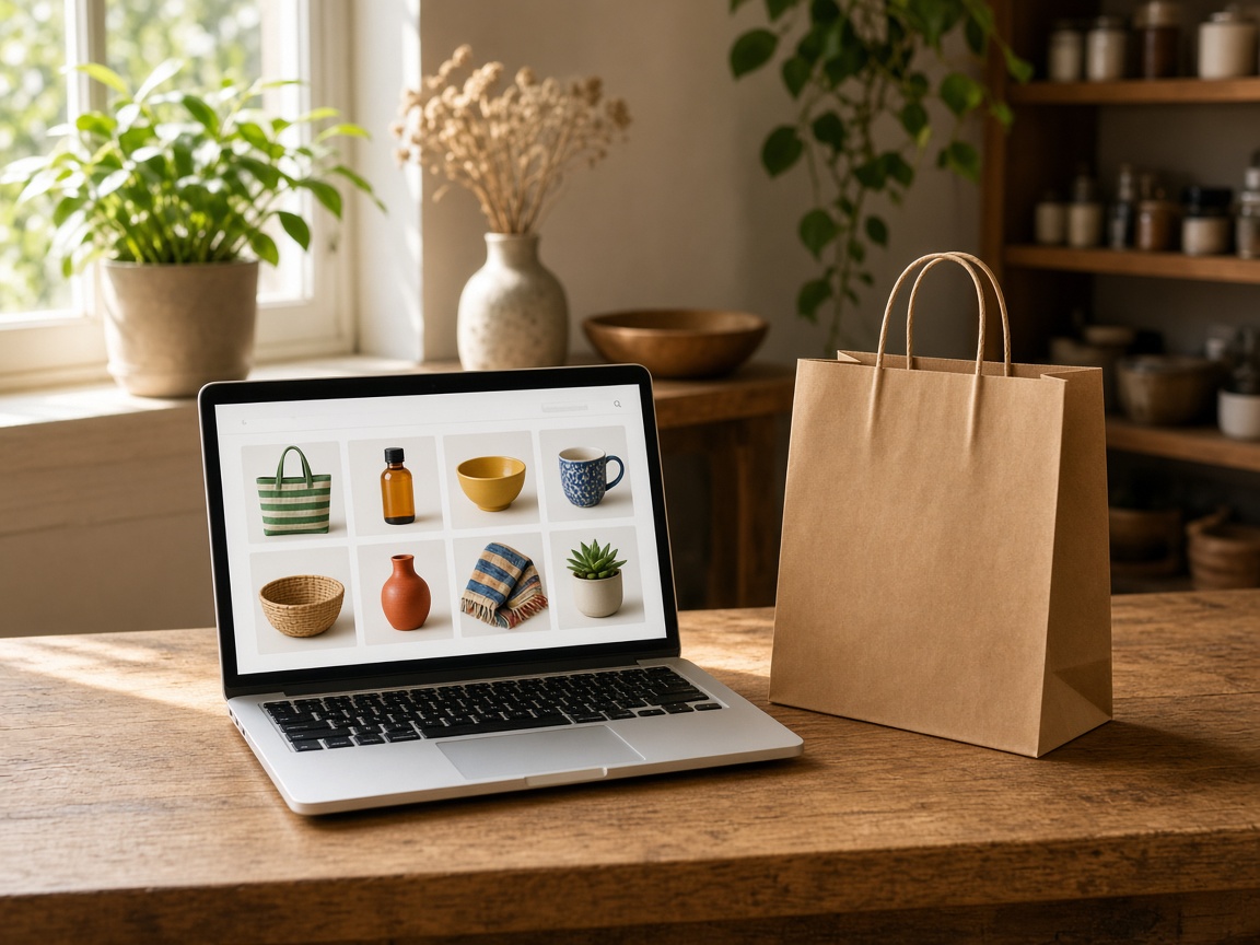 Shop counter with a laptop store layout